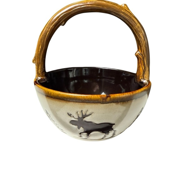 Home Studio Woodland Pottery Stoneware Basket with Handle Discontinued Cabincore - Picture 9 of 10